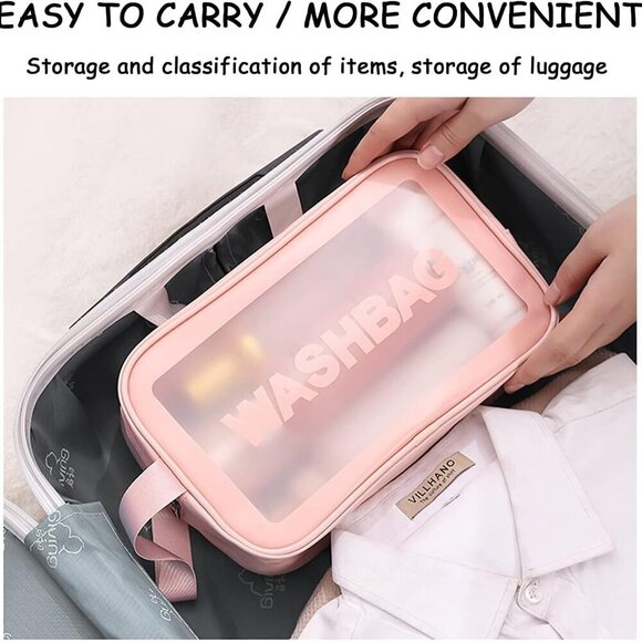 Clear Travel Bags for Toiletries, 3Pcs Portable PVC Waterproof Cosmetic Bags, Tr - Picture 6 of 7
